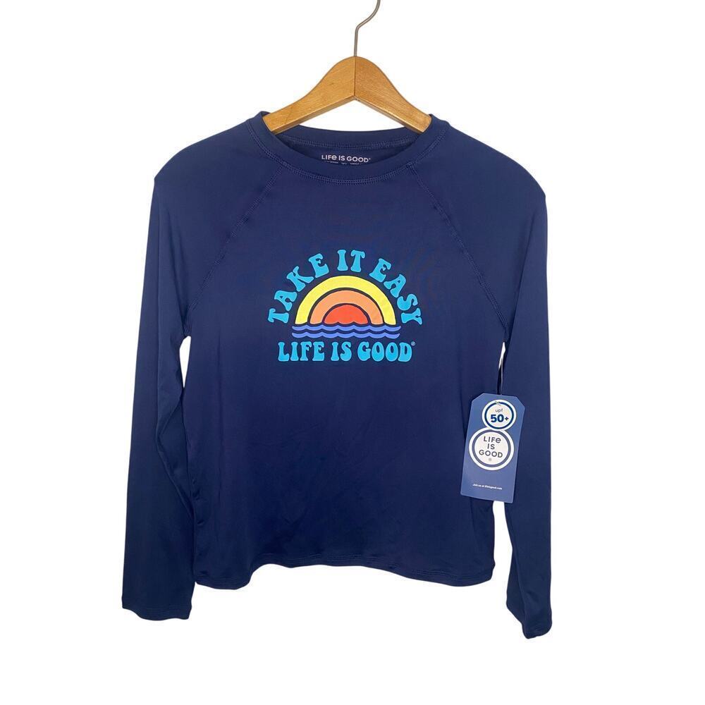 NWT Kids‎ Life Is Good Dark Blue Rash Guard Swim Shirt Size XL Beach Swim